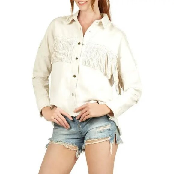 NIKKI LUND  fringe oversized jacket - natural, Size SMALL, NWT - Picture 1 of 13